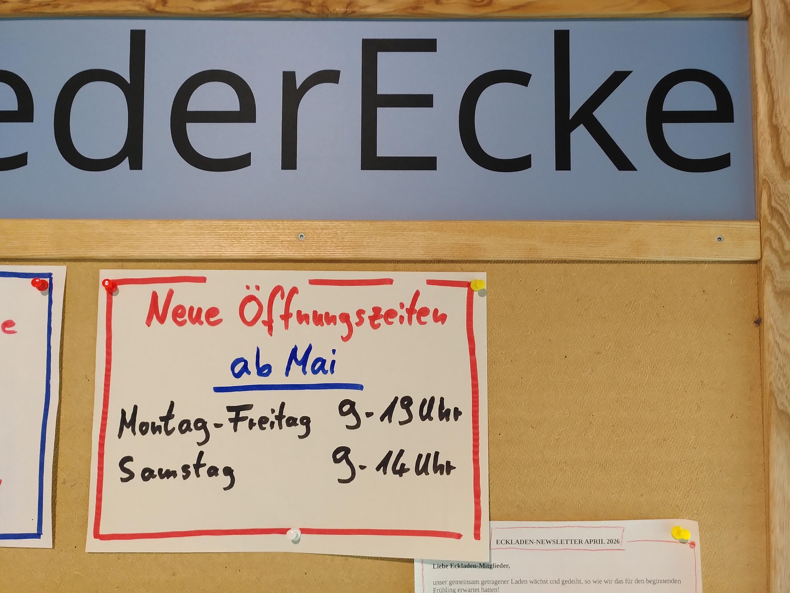 Neue Öffnungszeiten ab Mai