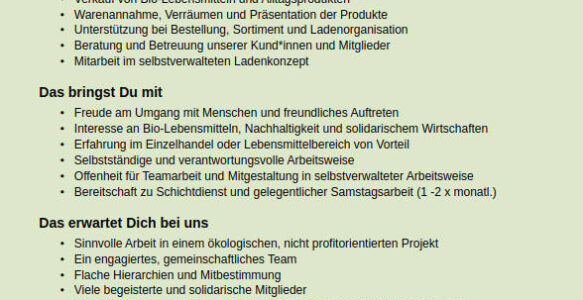 Stellenausschreibung: Verstärkung im Ladenteam gesucht! Teilzeit, 60–100 %